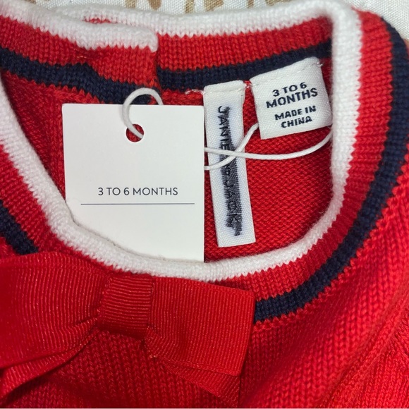 NWT Janie and Jack red holiday Christmas knit striped baby bow sweater 3-6 month - Picture 3 of 8